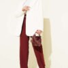 ⁦Double Button Belted Culottes Burgundy⁩ - الصورة ⁦2⁩