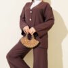 ⁦Double Button Kimono Set Brown⁩ - الصورة ⁦2⁩
