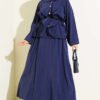 Belted Side Wrap Set with Pen Details Navy Blue – Bild 5