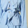 ⁦Double Ruffled Tie-Belted Modal Skirt Set Blue⁩ - الصورة ⁦4⁩