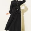 Double Ruffled Tie-Belted Modal Skirt Set Black