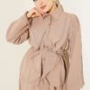 Double Ruffled Tie-Belted Modal Skirt Set Mink - Afbeelding 2