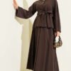 Double Gold Button Tencel Skirt Set Brown