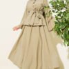 Double Gold Button Tencel Skirt Set Gold