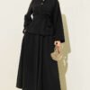 ⁦Gold Button Detail Waist Tunic Two-Piece Set Black⁩ - الصورة ⁦5⁩