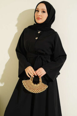 Alternative view of Double Gold Button Tencel Skirt Set Black