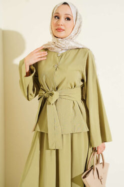 Alternative view of Double Gold Button Tencel Skirt Set Gold