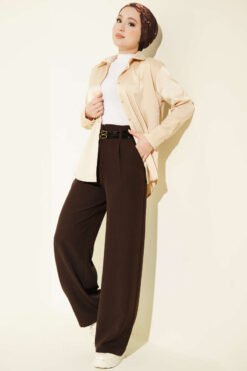 Vista alternativa de Double Thin Belt Wide Leg Trousers Brown