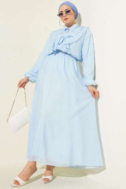 Double V Ruffled Skirt Set Baby Blue