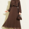 Pleated Two-Piece Set with Side Gold Buckle Brown - immagine 5