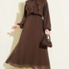 Double V Ruffled Skirt Set Brown