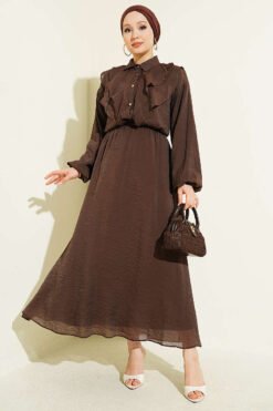 Double V Ruffled Skirt Set Brown