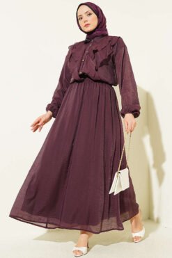 Double V Ruffled Skirt Set Plum
