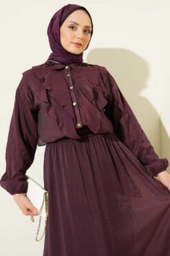 Vista alternativa di Double V Ruffled Skirt Set Plum
