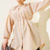 Double Collar Tie Waist Shirt Beige