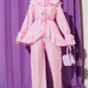 Double Collar Tied Two-Piece Set Pink