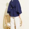 Removable Shawl Detail Modal Tunic Navy Blue - Image 3
