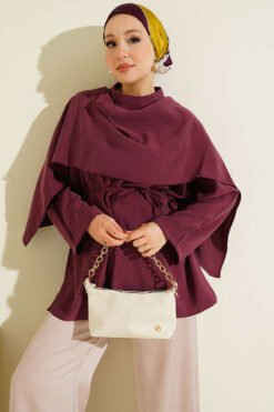 Removable Shawl Detail Modal Tunic Plum