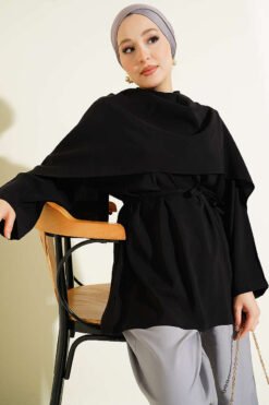 Removable Shawl Detail Modal Tunic Black