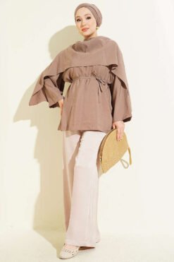 Vista alternativa di Removable Shawl Detail Modal Tunic Mink
