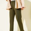 High-Waisted Slim Fit Scuba Pants Khaki