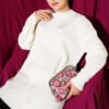 Striped Diamond Pattern Knit Tunic Ecru