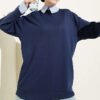 Line Shirt with Garnished Loysha Tunic Navy Blue