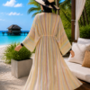 Striped Adjustable Waist Long Pareo Yellow - Imagen 4