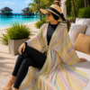 Striped Adjustable Waist Long Pareo Yellow - Imagen 2