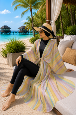 Alternatieve weergave van Striped Adjustable Waist Long Pareo Yellow