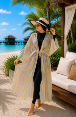 Striped Adjustable Waist Long Pareo Yellow