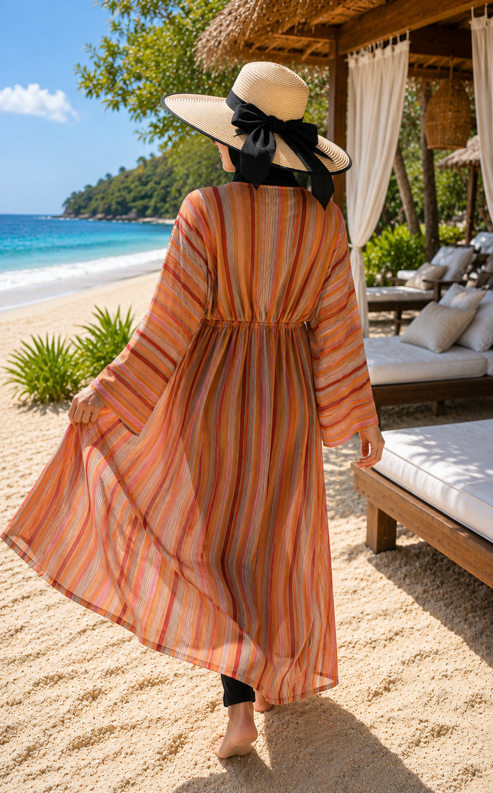 Striped Adjustable Waist Long Pareo Salmon – Image 3
