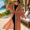 Striped Adjustable Waist Long Pareo Salmon – Image 2
