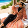 Striped Adjustable Waist Long Pareo Salmon