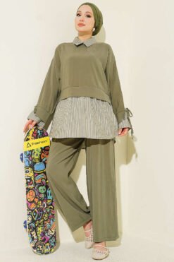 Striped Shirt with Garnet Modal Two-Piece Set