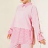 Striped Shirt with Garnet Modal Two-Piece Set Pink wholesale clothing set view 2 - Hicabistan Turkey factory