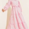 Striped Tiered Dress Pink