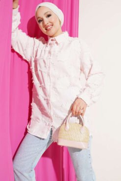 Striped Fringe Shirt Pink