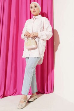 Alternative view of Striped Fringe Shirt Pink