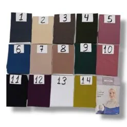 Instant Premium Jersey Hijab colour chart — 14 numbered wholesale colour swatches