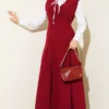 Button Detail Shirt Dress Set Burgundy