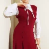 Button Detail Shirt Dress Set Burgundy - Image 2