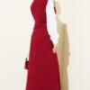 Button Detail Shirt Dress Set Burgundy - Image 3