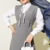Button Detail Shirt Dress Set Grey - immagine 2