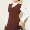 Button Detail Shirt Dress Set Brown - immagine 2