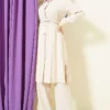 Buttoned Belted Long Tunic Two-Piece Set Stone