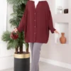 Buttoned Loose Aerobin Kimono Burgundy