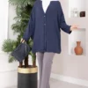 Buttoned Loose Aerobin Kimono Navy Blue – Image 3
