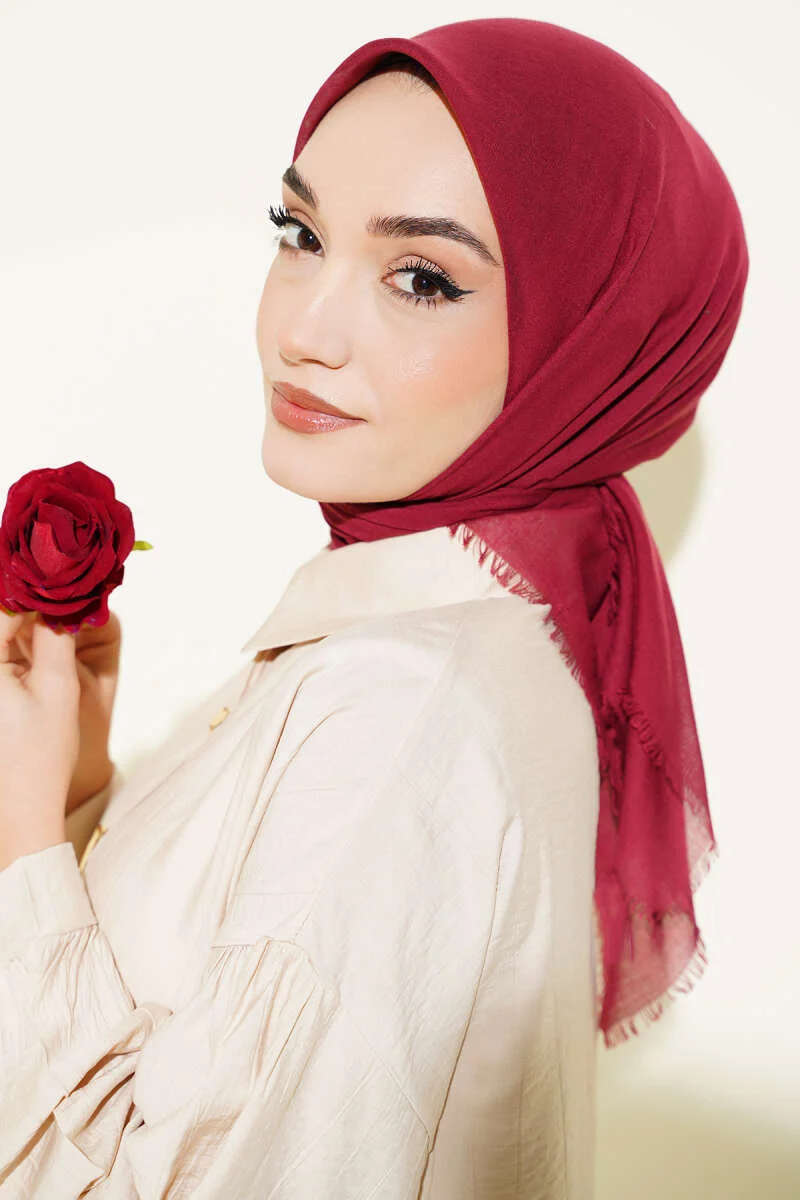 Plain Flannel Cotton Scarf Burgundy