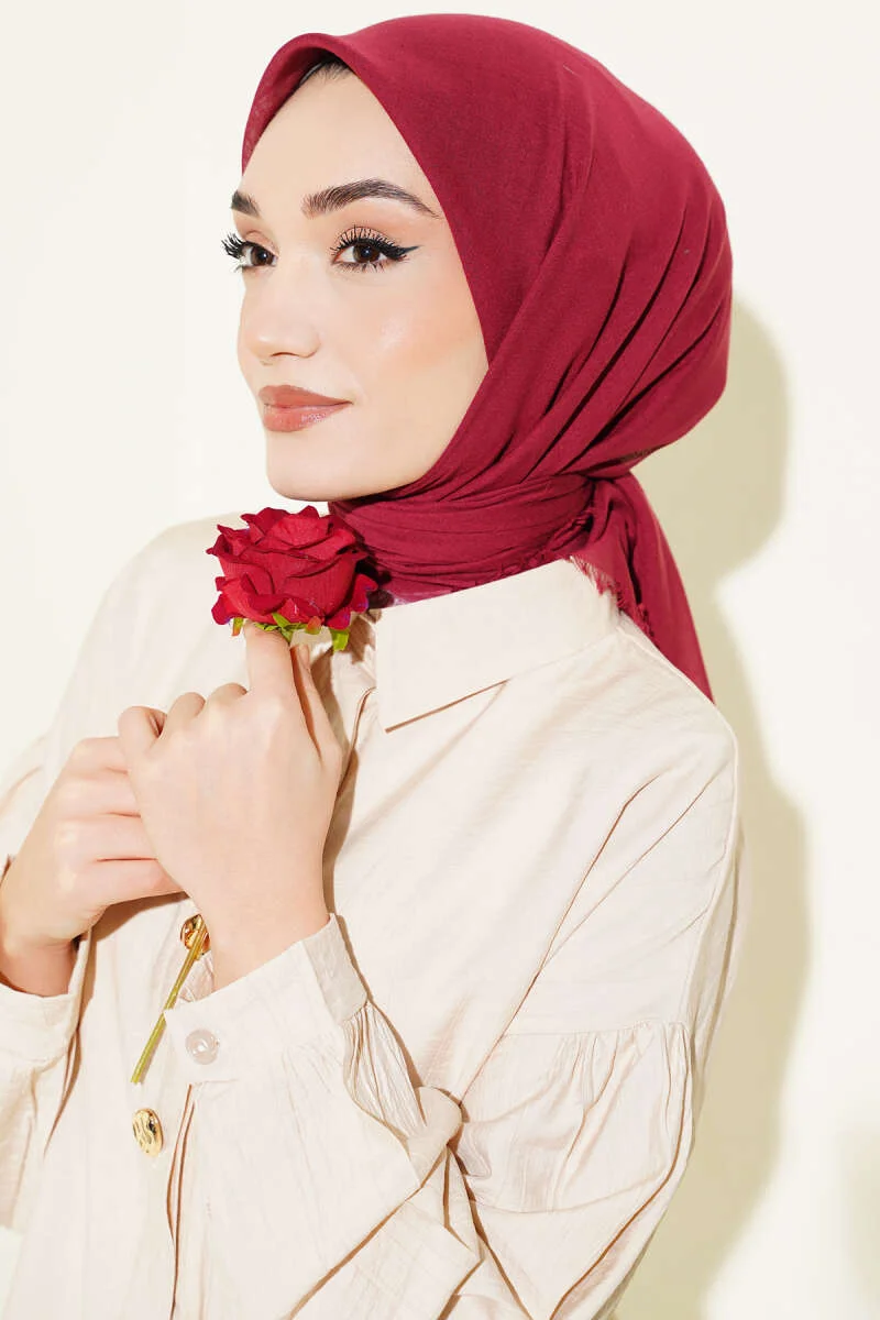 Plain Flannel Cotton Scarf Burgundy - immagine 2